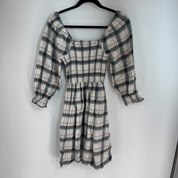 MadeWell Plaid Cinched Bust Long Sleeve Mini Dress - Picture 1 of 4